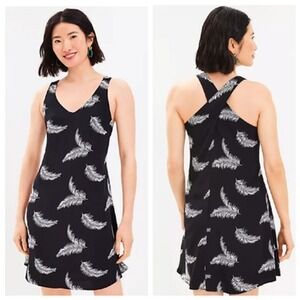 LOFT Dress Womens Small Petite Black White Palm Leaf Print NWT Criss Cross Back